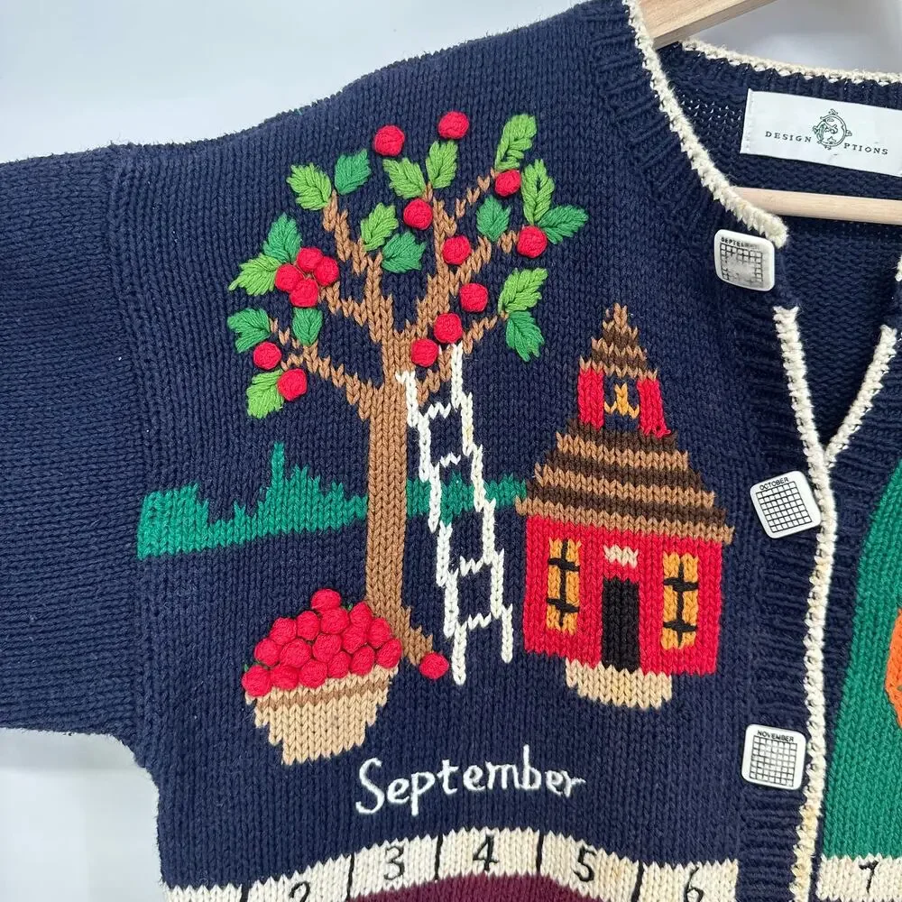 Vintage 90’s Teacher Sweater Fall Winter Months Novelty Chunky Knit Cardigan - Picture 4 of 14